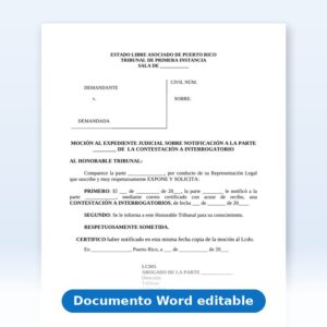 Vista de la primera página: Interrogatorio - Mociòn al expediente judicial sobre notificación de contestacion interrogatorio