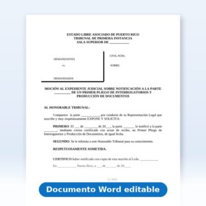 Vista de la primera página: Interrogatorio - Mociòn al expediente judicial sobre notificación de un interrogatorio