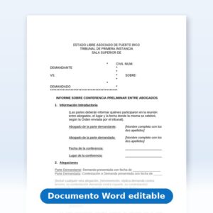 Vista de la primera página: Informe sobre conferencia preliminar entre abogados