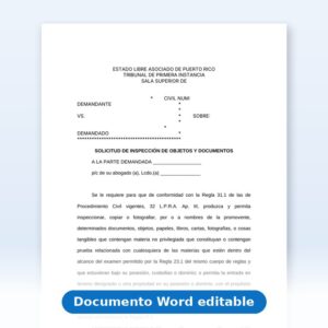 Vista de la primera página: Solicitud - Moción - Inspección de objetos y documentos