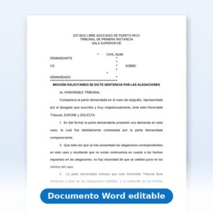 Vista de la primera página: Solicitud - Mocion - Se dicte sentencia por las alegaciones