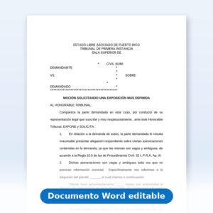 Vista de la primera página: Solicitud - Moción - Una exposición más definida