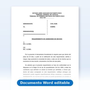 Vista de la primera página: Requerimiento de Admisiones - De Hechos