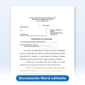 Vista de la primera página: Requirimiento de Admisiones - Cobro de dinero e incumplimiento de contrato