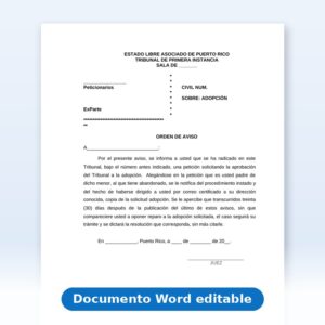 Vista de la primera página: Notificacion de Adopcion (Orden)