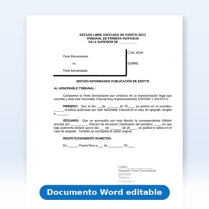 Vista de la primera página: Moción Informando Publicación de Edictos