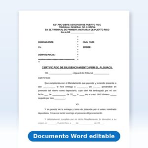 Vista de la primera página: Certificacion de Diligenciamiento por Alguacil