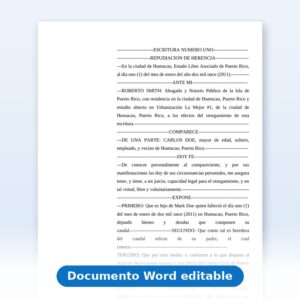Vista de la primera página: Herencia - Escritura - Repudiación