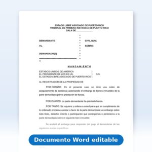 Vista de la primera página: Mandamiento al Registrador de la Propiedad