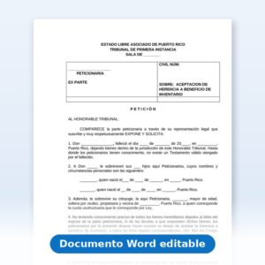 Vista de la primera página: Peticion Aceptacion de Herencia a Beneficio de Inventario