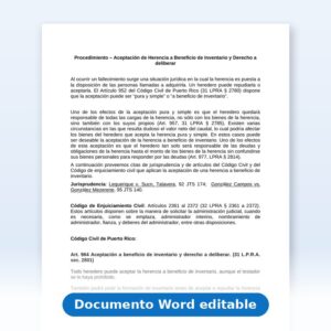 Vista de la primera página: Procedimiento Aceptación de Herencia a beneficio de inventario y derecho a deliberar
