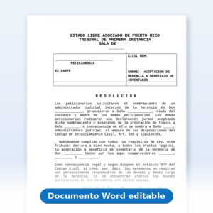 Vista de la primera página: Resolucion Aceptacion de Herencia a Beneficio de Inventario