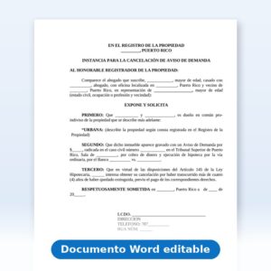 Vista de la primera página: Instancia solicitando cancelacion de aviso de demanda