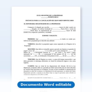 Vista de la primera página: Instancia solicitando cancelacion de hipoteca por haber transcurrido mas de 20 años