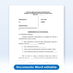 Vista de la primera página: Nombramiento de Tutor Especial
