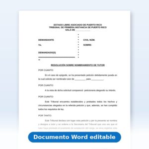 Vista de la primera página: Resolución sobre Nombramiento de Tutor