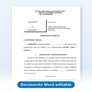 Vista de la primera página: Memorando de Derecho