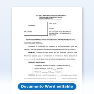 Vista de la primera página: Moción Sometiendo Inventario de Bienes