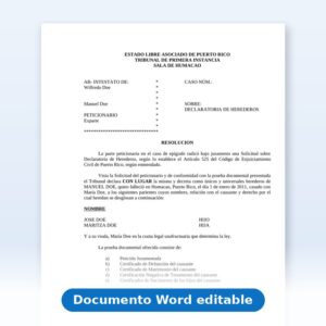 Vista de la primera página: Declaratoria de Herederos - Resolución