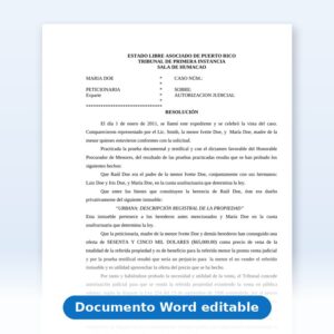 Vista de la primera página: Partición de herencia - Resolución - Autorización Judicial para venta