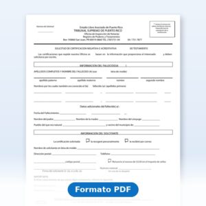 Vista de la primera página: Testamento - Solicitud de Certificación Negativa - Editable