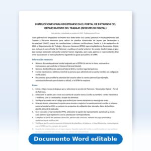 Vista de la primera página: Instrucciones-Registro en el Portal de Patronos del Departamento del Trabajo