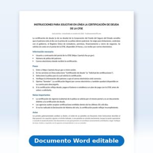 Vista de la primera página: Instrucciones-Certificación de Deuda de la CFSE en Línea