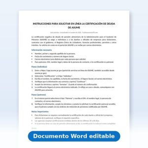 Vista de la primera página: Instrucciones-Certificación de Deuda de ASUME en Línea