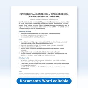 Vista de la primera página: Instrucciones-Certificación de Deuda de Desempleo e Incapacidad en Línea
