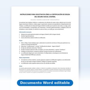 Vista de la primera página: Instrucciones-Certificación de Deuda del Seguro Social Choferil en Línea