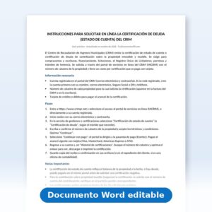 Vista de la primera página: Instrucciones-Certificación de Deuda del CRIM en Línea