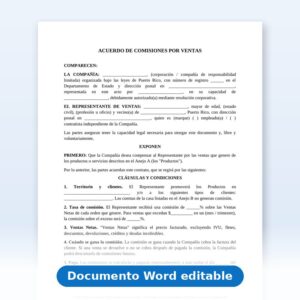 Acuerdo acerca de las comisiones por ventas
