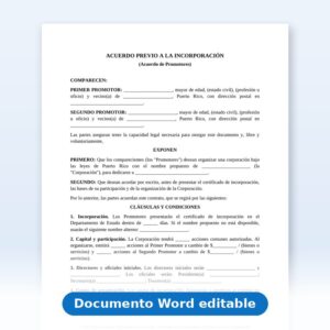 Acuerdo previo a la inscripción de la sociedad