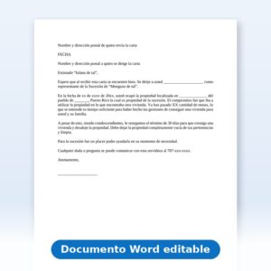Carta de Desalojo a Ocupante sin Contrato (Aviso de 30 días)