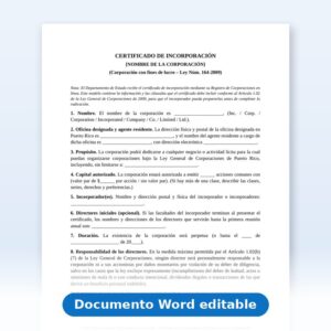 Certificado de constitución de la sociedad