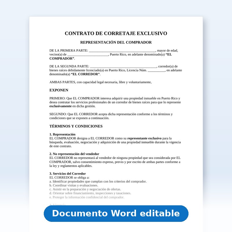 Contrato de Corretaje Exclusivo con el Comprador (Representación del Comprador)
