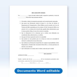 Declaración Jurada - Eliminación de Faltas Administrativas de Tránsito (DTOP)