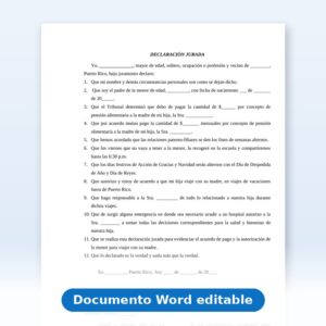 Declaración Jurada - Acuerdo de Pensión, Relaciones Paternofiliales y Autorización de Viaje
