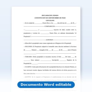 Declaración Jurada - Constitución de Servidumbre de Paso a favor de la AEE