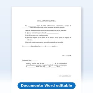 Declaración Jurada - Negocio No Incorporado (DBA)