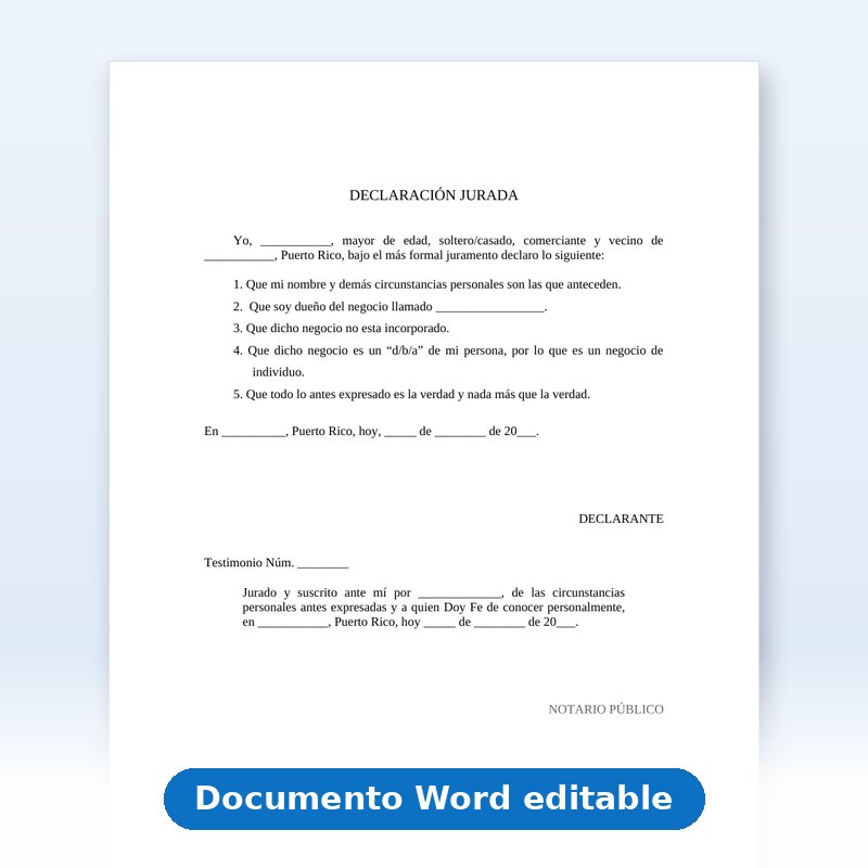 Declaración Jurada - Negocio No Incorporado (DBA)