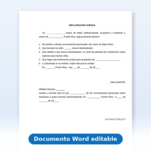 Declaración Jurada - No Radicó Planillas por Desempleo