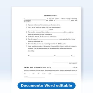 Declaración Jurada Forma 706 en Inglés (Sworn Statement – Estate Not Required to File Form 706)