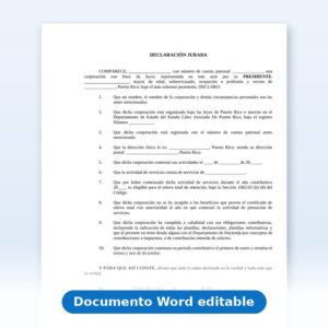 Declaración Jurada - Relevo Total de Retención para Corporación Nueva (Hacienda)