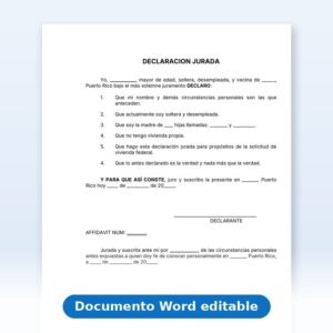 Declaración Jurada - Solicitud de Vivienda Federal
