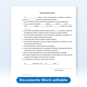 Declaración Jurada - Vehículo - Duplicado de Título y Traspaso cuando el Dueño Registral no se Localiza