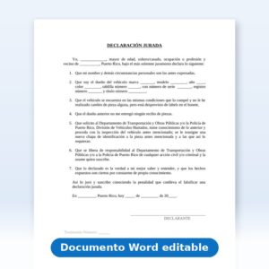 Declaración Jurada - Vehículo - Reasignación de Chapas de Identificación (Número de Serie)