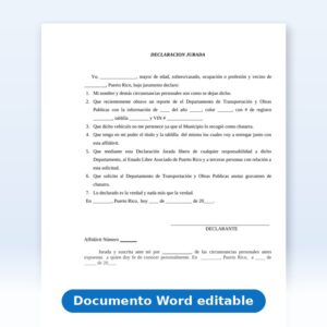 Declaración Jurada - Vehículo que No le Pertenece (Recogido como Chatarra)