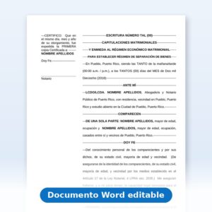 Escritura de Capitulaciones Matrimoniales Posteriores al Matrimonio (Cambio a Separación de Bienes)
