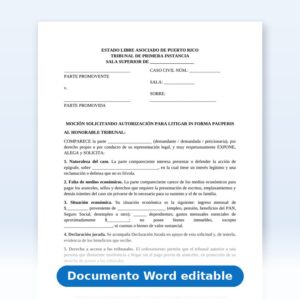 Moción para Litigar en Forma Pauperis